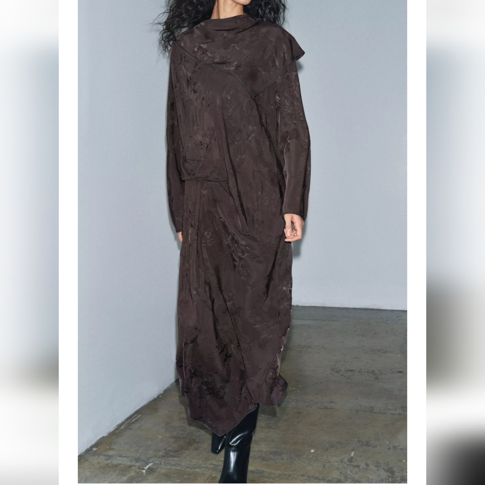 Sold! Zara ZW COLLECTION JACQUARD BANDANA Brown DRESS